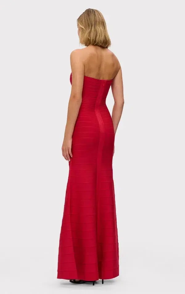 Herve Leger  The Sara Maxi Gown Lisptick Red Size XS / Size AU 6 photo 4
