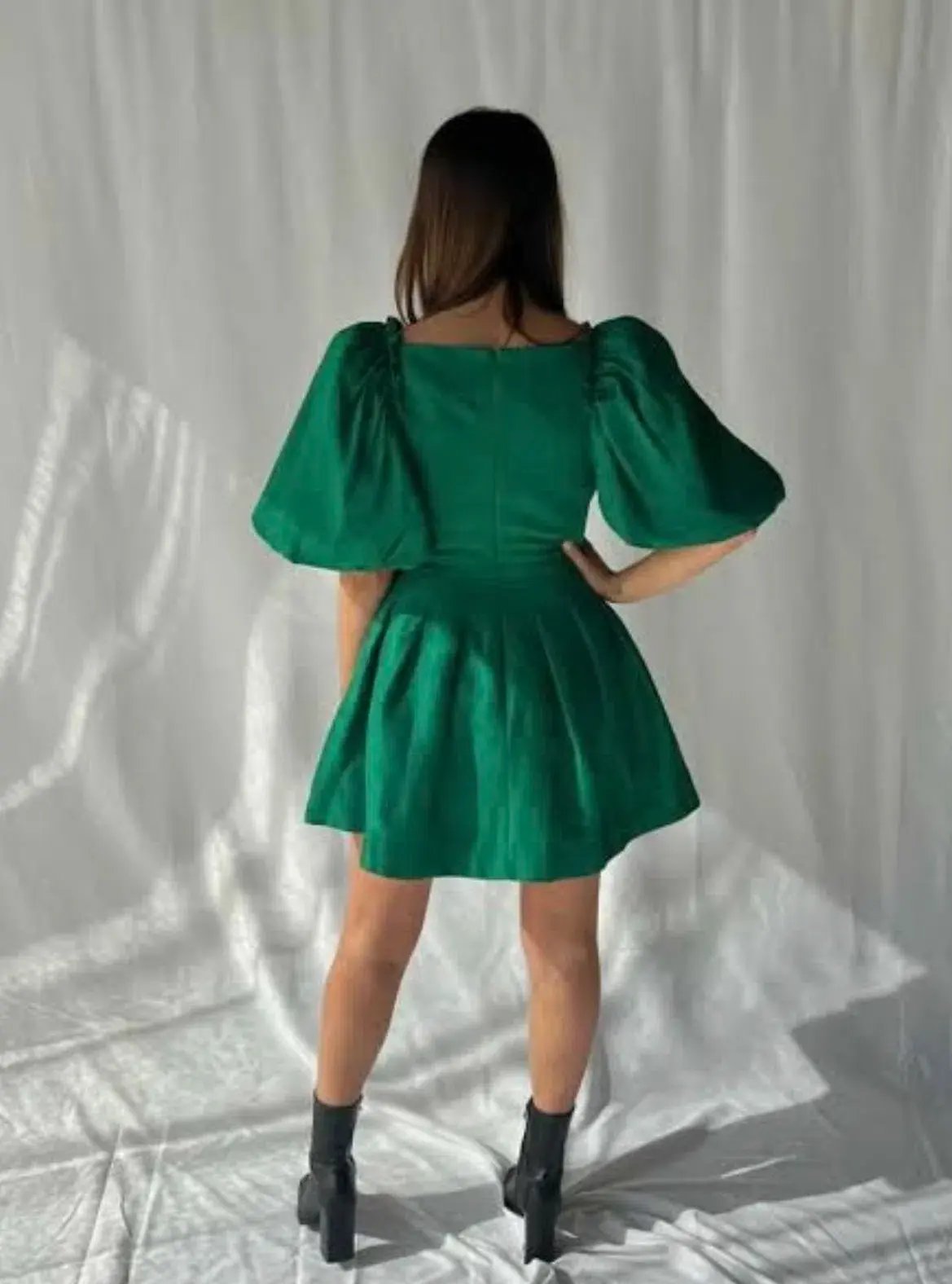 AJE Dusk Knot Puff Sleeve Mini Dress Emerald Size 6 photo 4