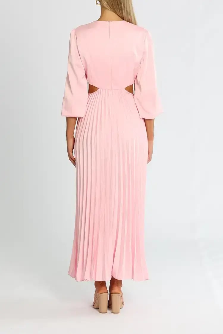 Elle Zeitoune Satin Long Sleeve Midi Candy Pink Size 14 photo 3
