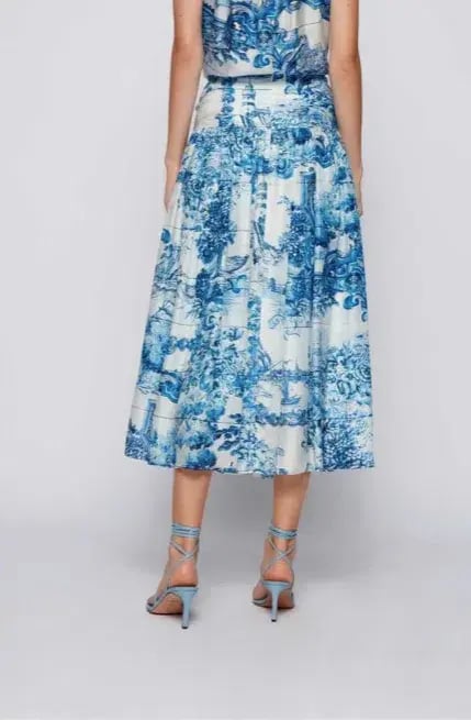 HUGO BOSS Vivilera Chinese Garden Midi Skirt blue and white pattern size 6 photo 3