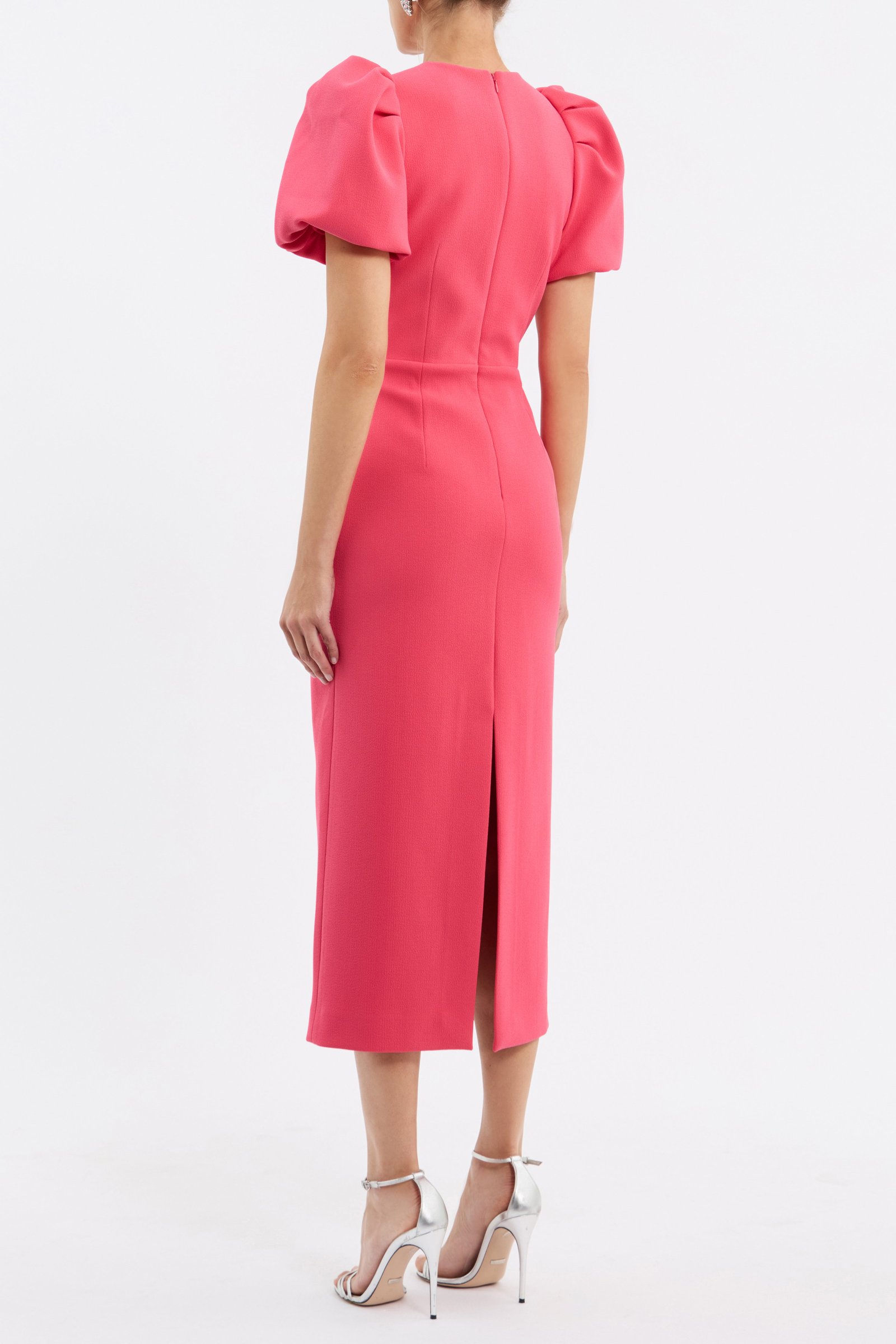 REBECCA VALLANCE POSEY PUFF SLEEVE MIDI DRESS - CORAL photo 3