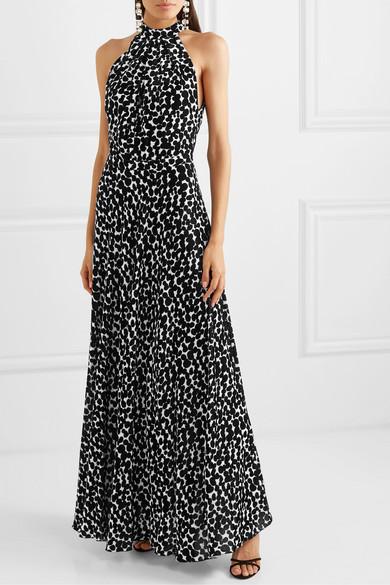 Raquel Diniz - Giovanna printed velvet halterneck gown in Black/white, Size 6 photo 3