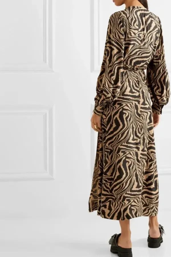 Ganni Tiger Print Midi Wrap Dress Animal Print Size AU 8 photo 4
