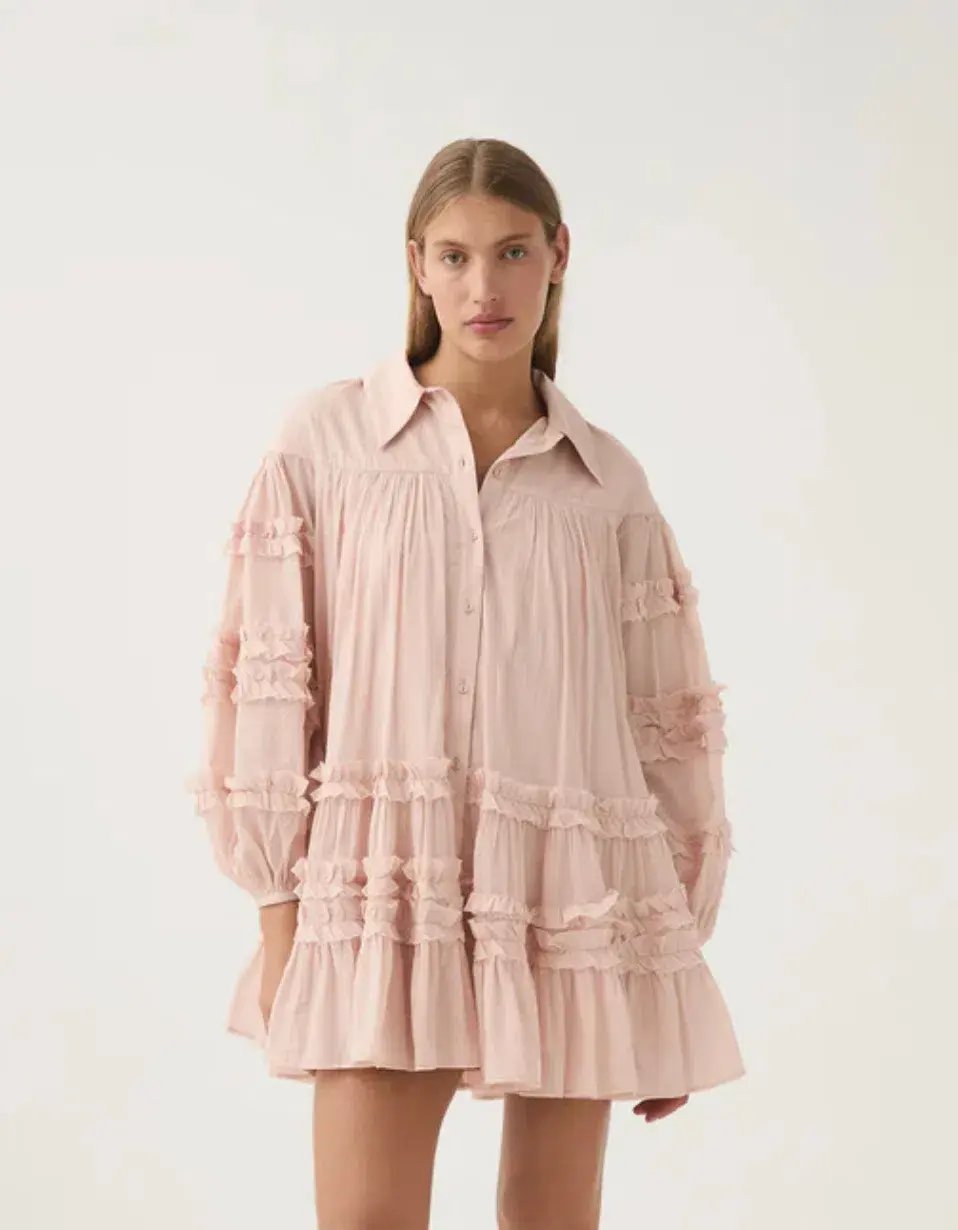 Aje Pastiche Tiered Mini Dress in Blush Pink Size 16 photo 4