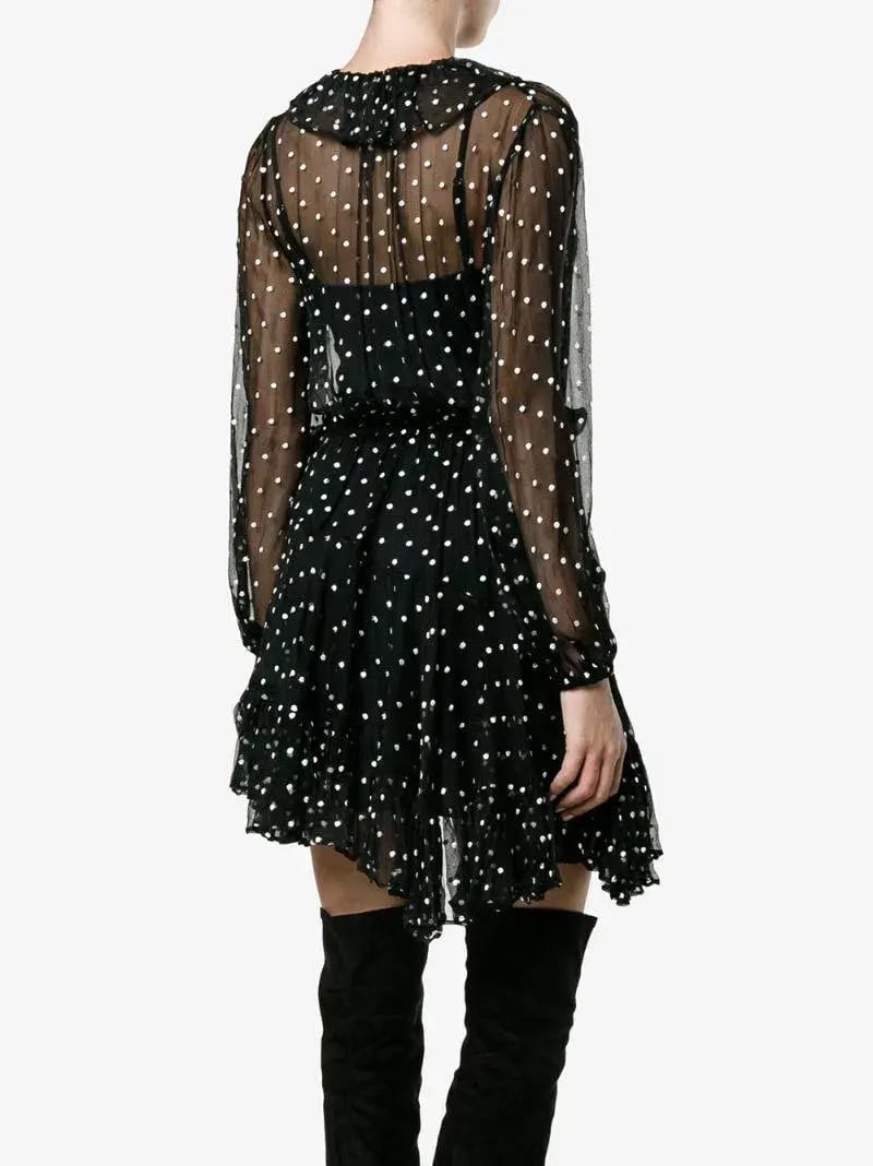 Zimmermann Silk Ruffle Polka Dot Wrap Mini Dress Black Size 8 photo 3