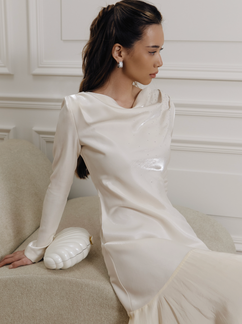 FITTED SATIN RHINESTONE MAXI DRESS BY LICHI CREAM photo 2