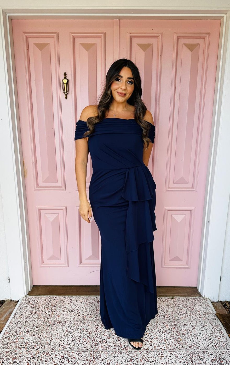 Bariano Quinny Off Shoulder Gown - Navy photo 2