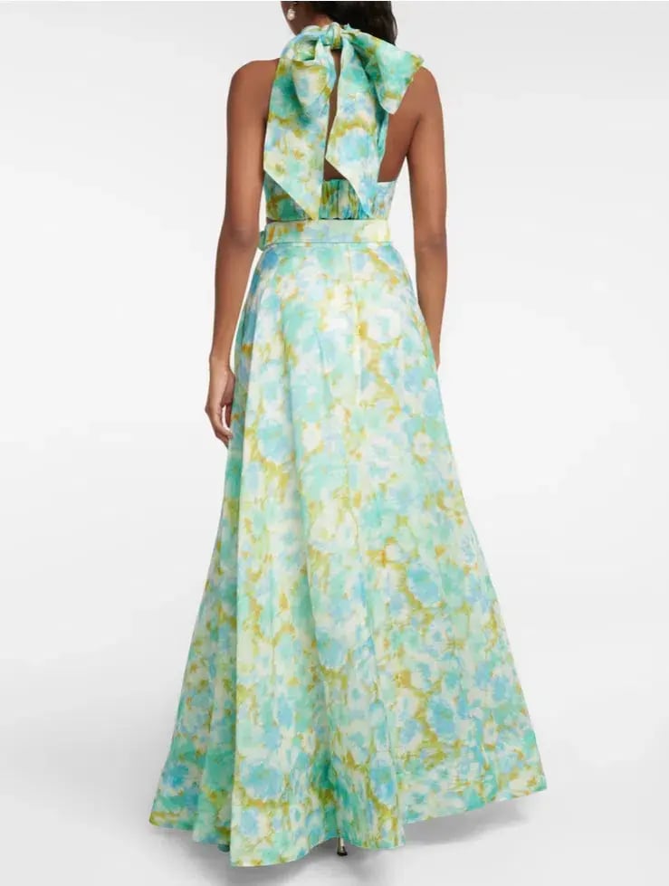 Zimmermann High Tide Twist Crop Bodice Size 3 / AU 14 & Maxi Skirt Size 2 / AU 12 Set in Aqua Ikat Floral photo 6