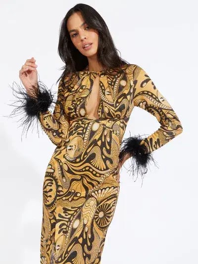 Alice McCall Gold Dust Feather Midi Dress Print Size 8 / S photo 2