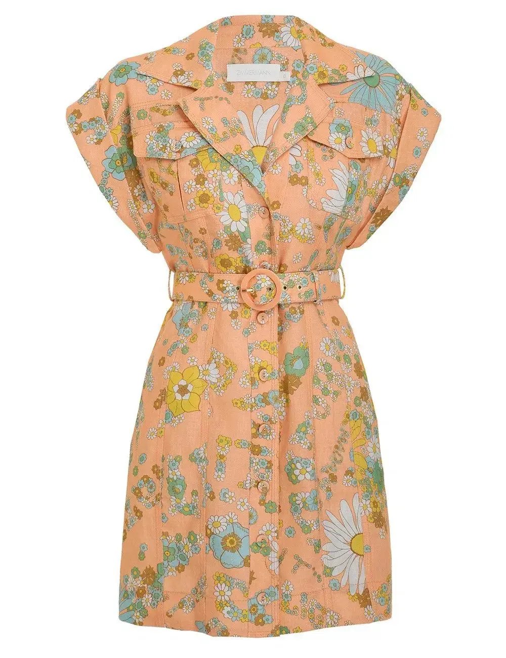 Zimmermann Lola Roll Cuff Mini Dress Peach Floral Size 1 / Au 10 photo 4