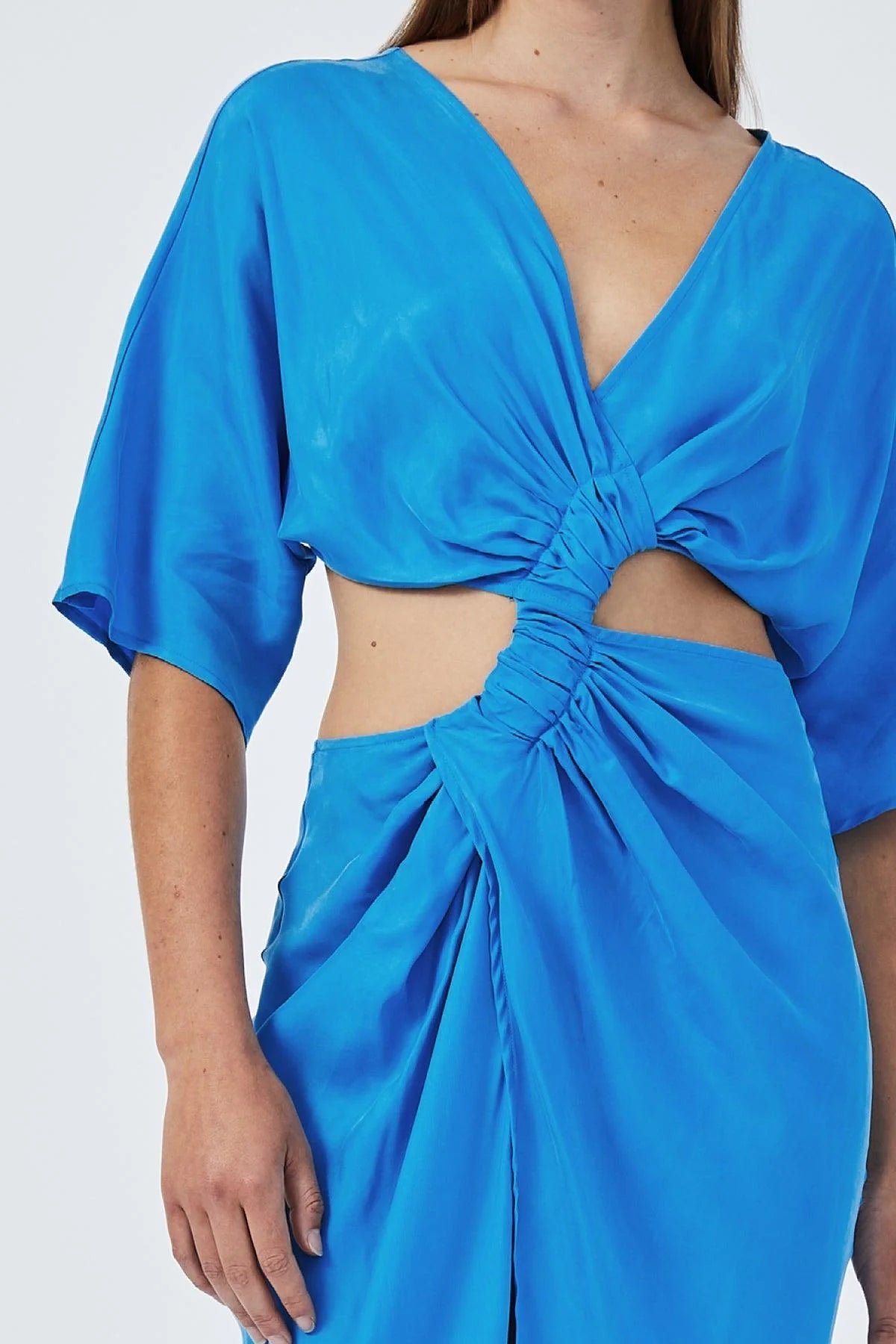 SUBOO HANNAH ROUCHED CROSS OVER MIDI DRESS - LAPIS BLUE photo 4