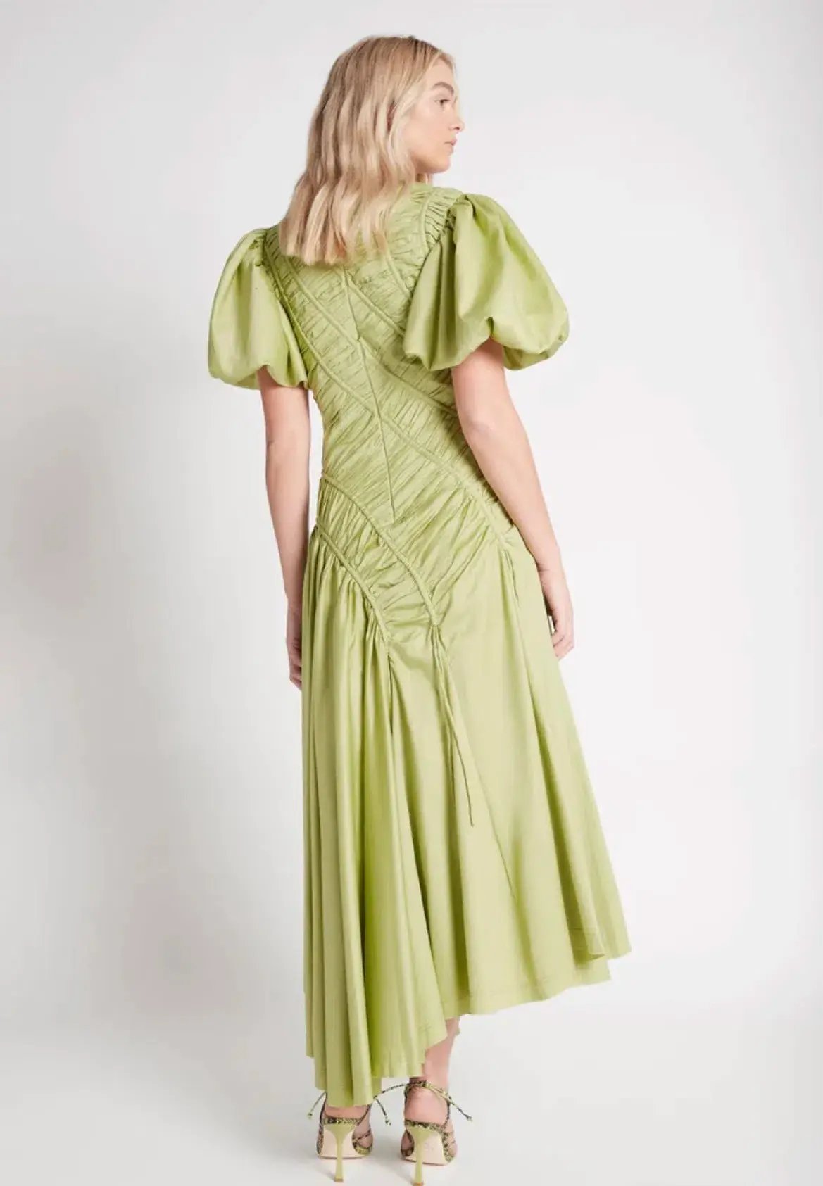 Aje Siren Drawstring Midi Dress Bayleaf Green Size 14 photo 4