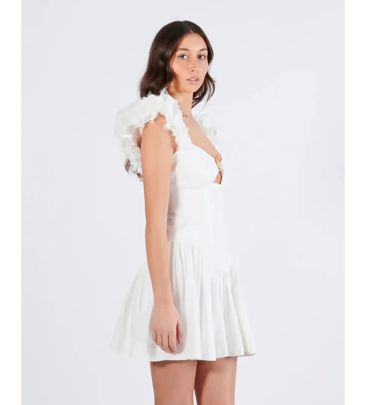 Aje Simone Frill Sleeve Mini Dress in White Size AU 10 photo 2