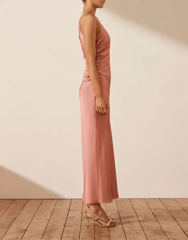 Shona Joy High Neck Ruched Midi Dress Rose Size photo 3
