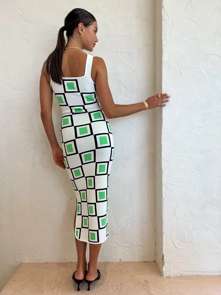 By Johnny  Lipari Knit Midi In Green Ivory Black Size 6 photo 5