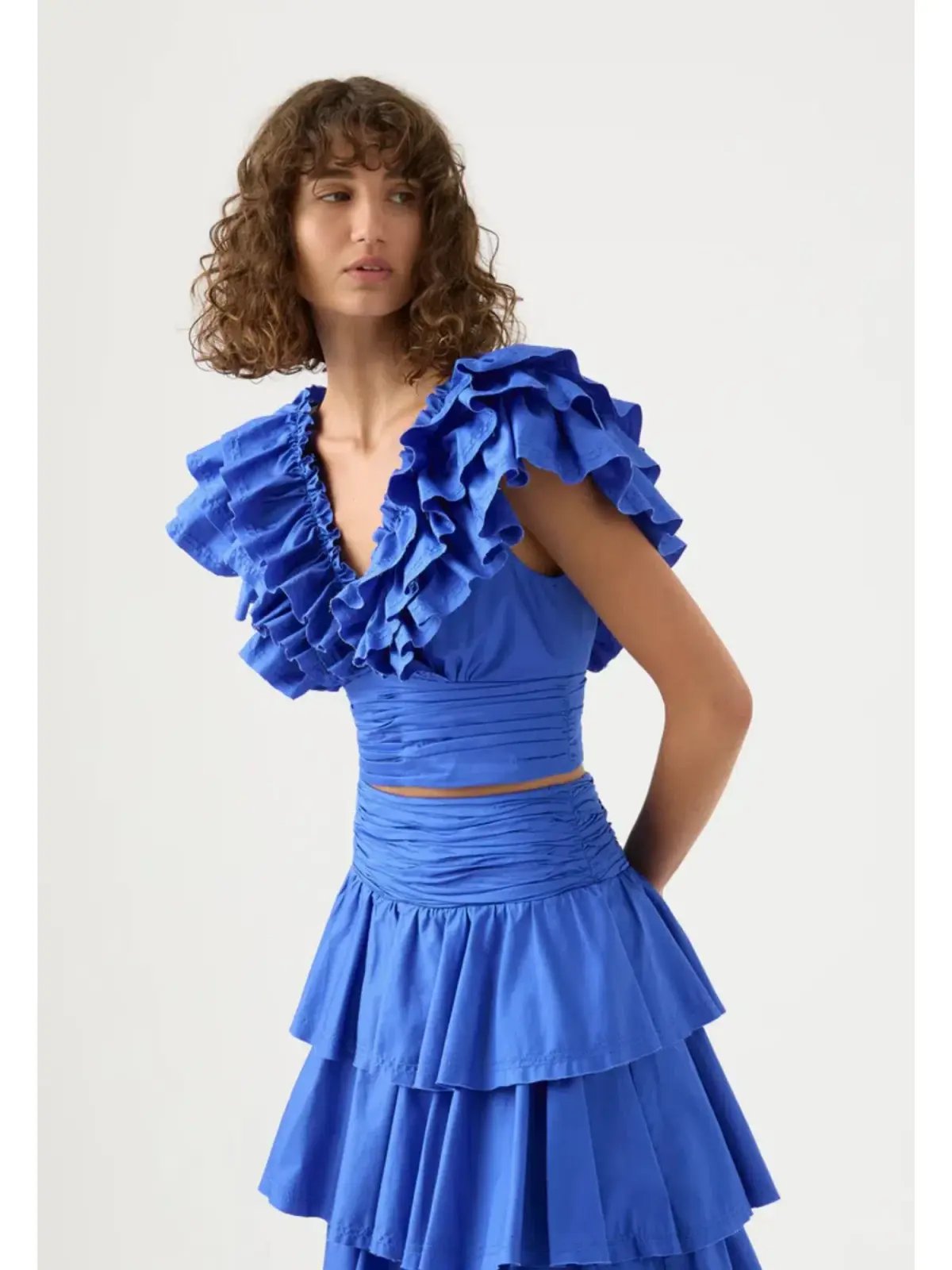 Aje Rhythmic Frill Bodice and Eleni Maxi Skirt Blue Size AU 8 photo 2