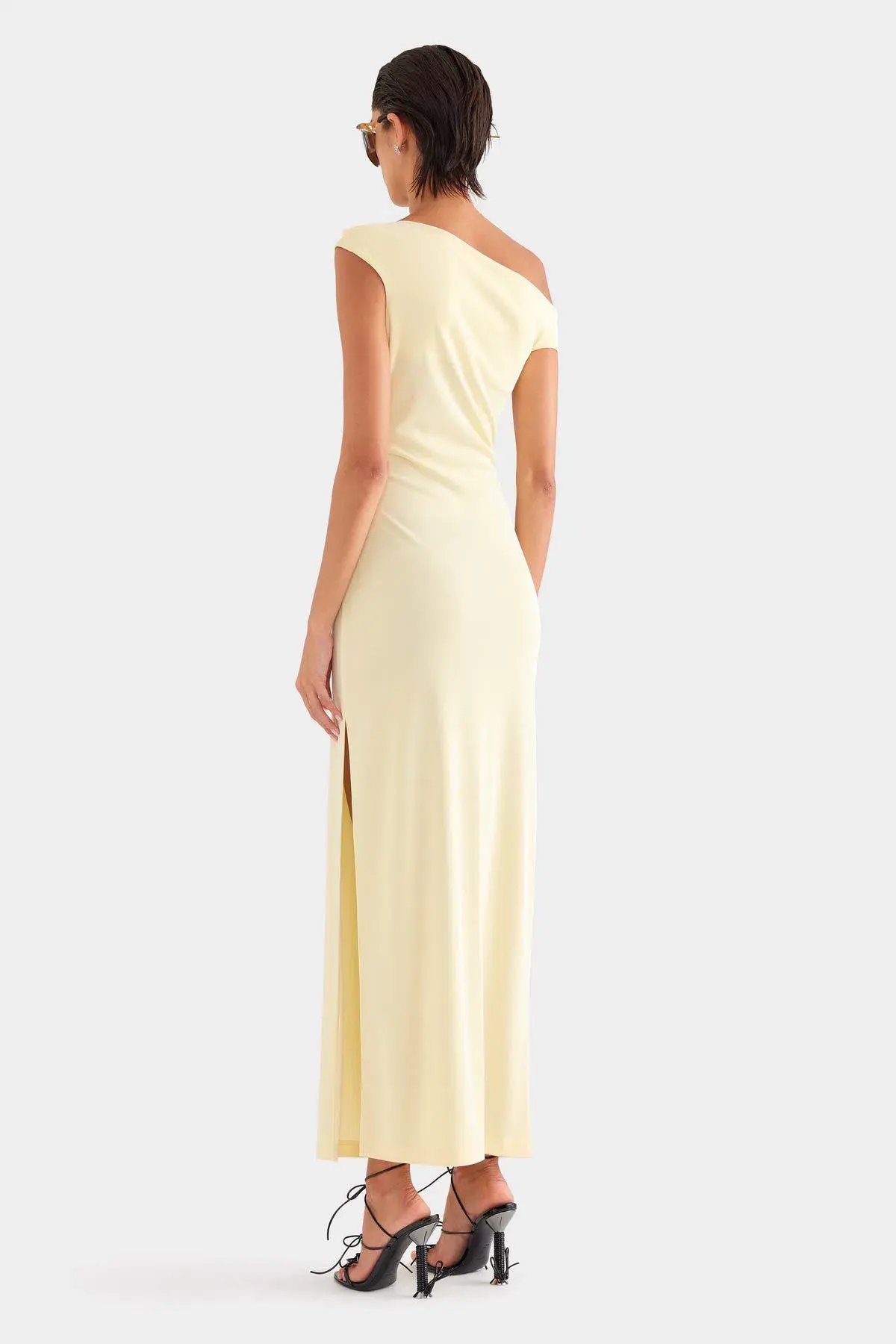 Venroy Asymmetric Draped Jersey Dress Butter Size AU 10 photo 4