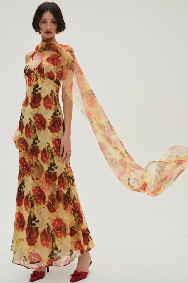 For Love and Lemons Floral Stems Maxi Dress - Yellow photo 2