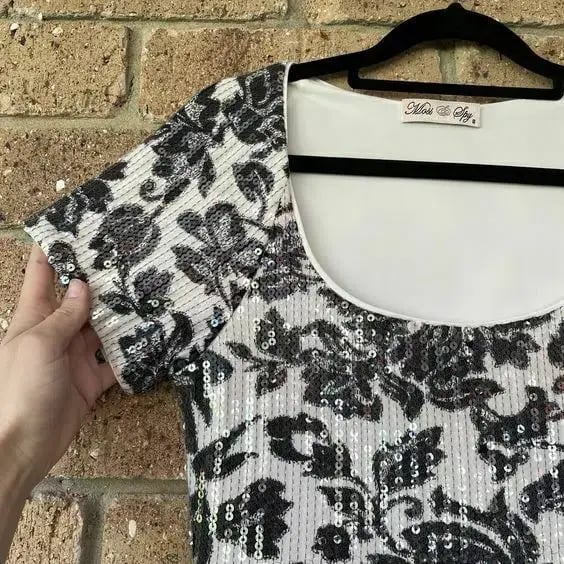Moss & Spy Shift Bodycon Dress Black & White Sequin Size AU 8 photo 2