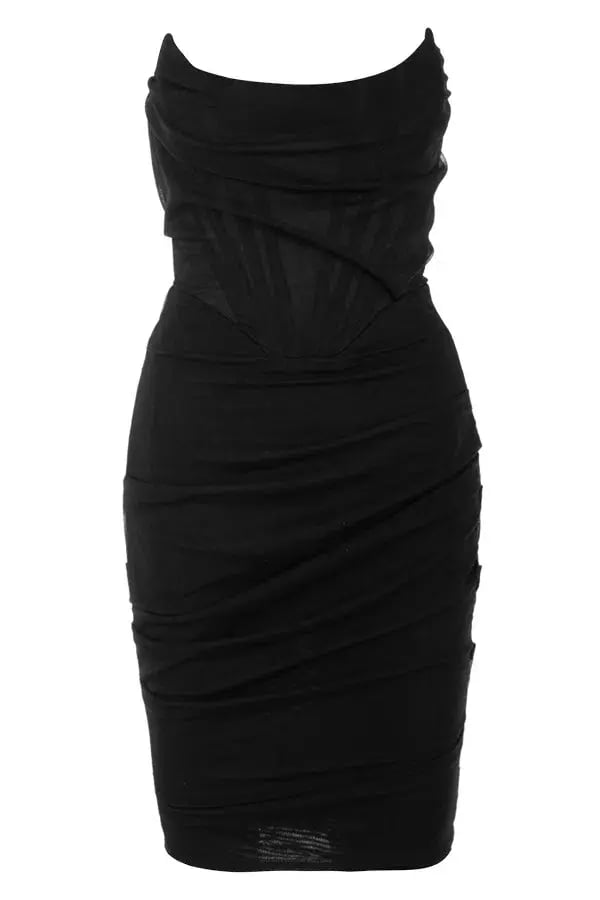 House of CB Leila Mesh Strapless Corset Mini Dress Black Size 8 photo 4