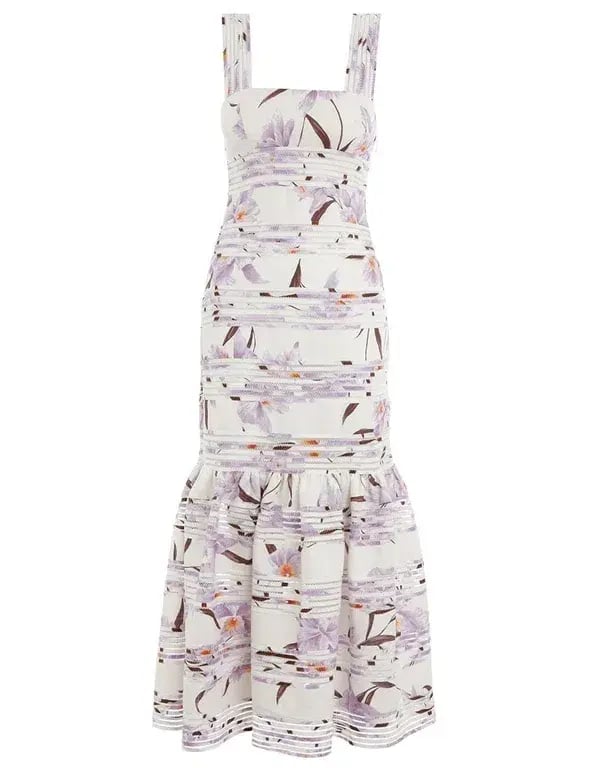 Zimmermann Corsage Linear Orchid Print Ivory Dress White Size 2 / AU 12 photo 3