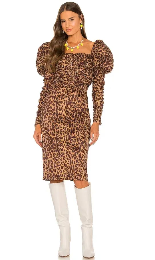 LPA Abana Dress Ruched Midi Brown Animal Print Size XS / AU 4 photo 2
