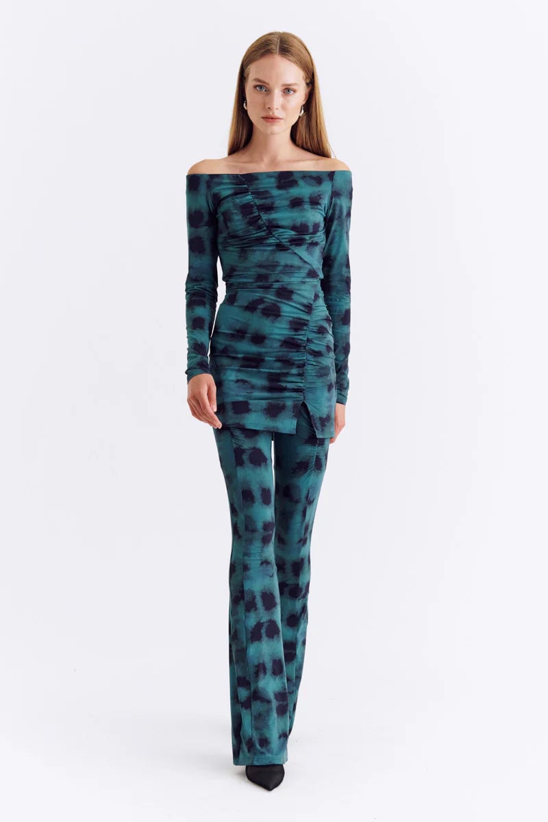 SUBOO SHIBORI GATHERED PRINT PANTS - GREEN PRINT photo 4
