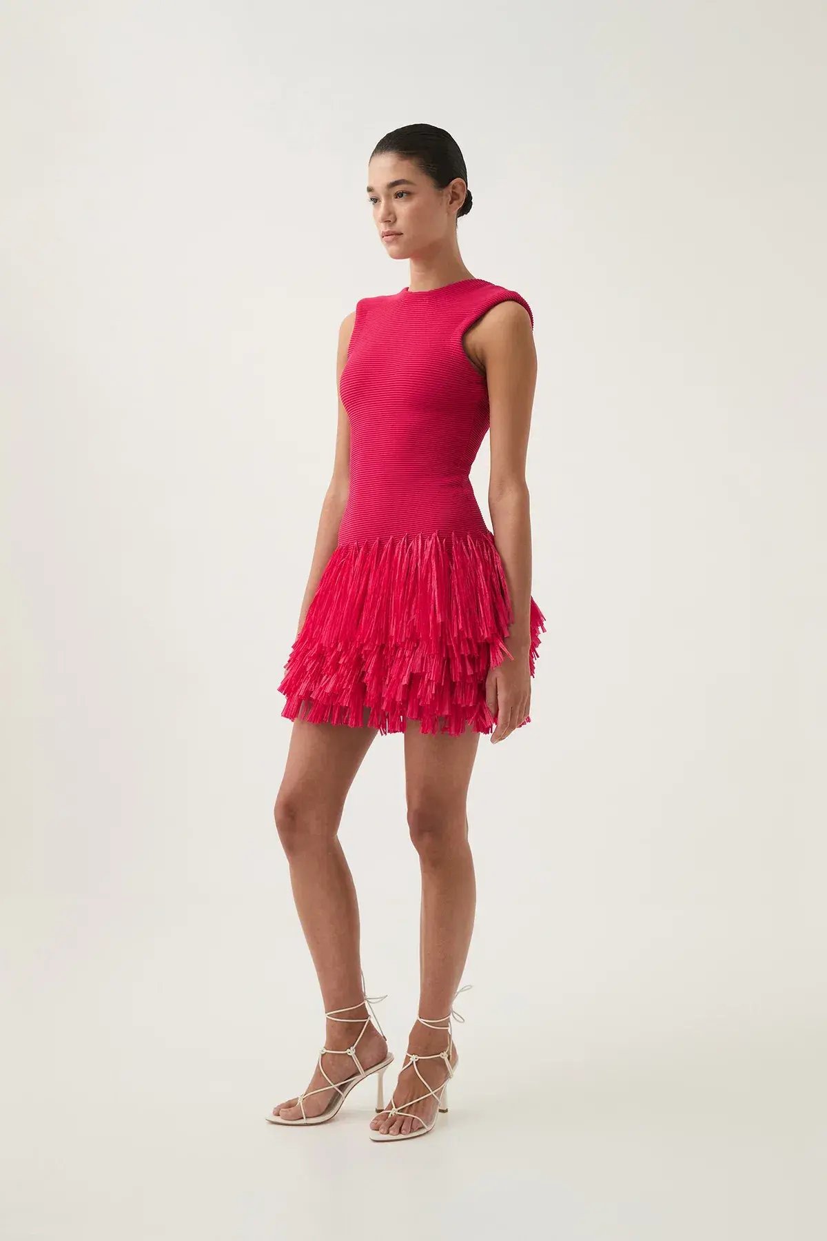 Aje Rushes Raffia Knit Mini Dress in Deep Fuchsia Size AU 8 photo 2