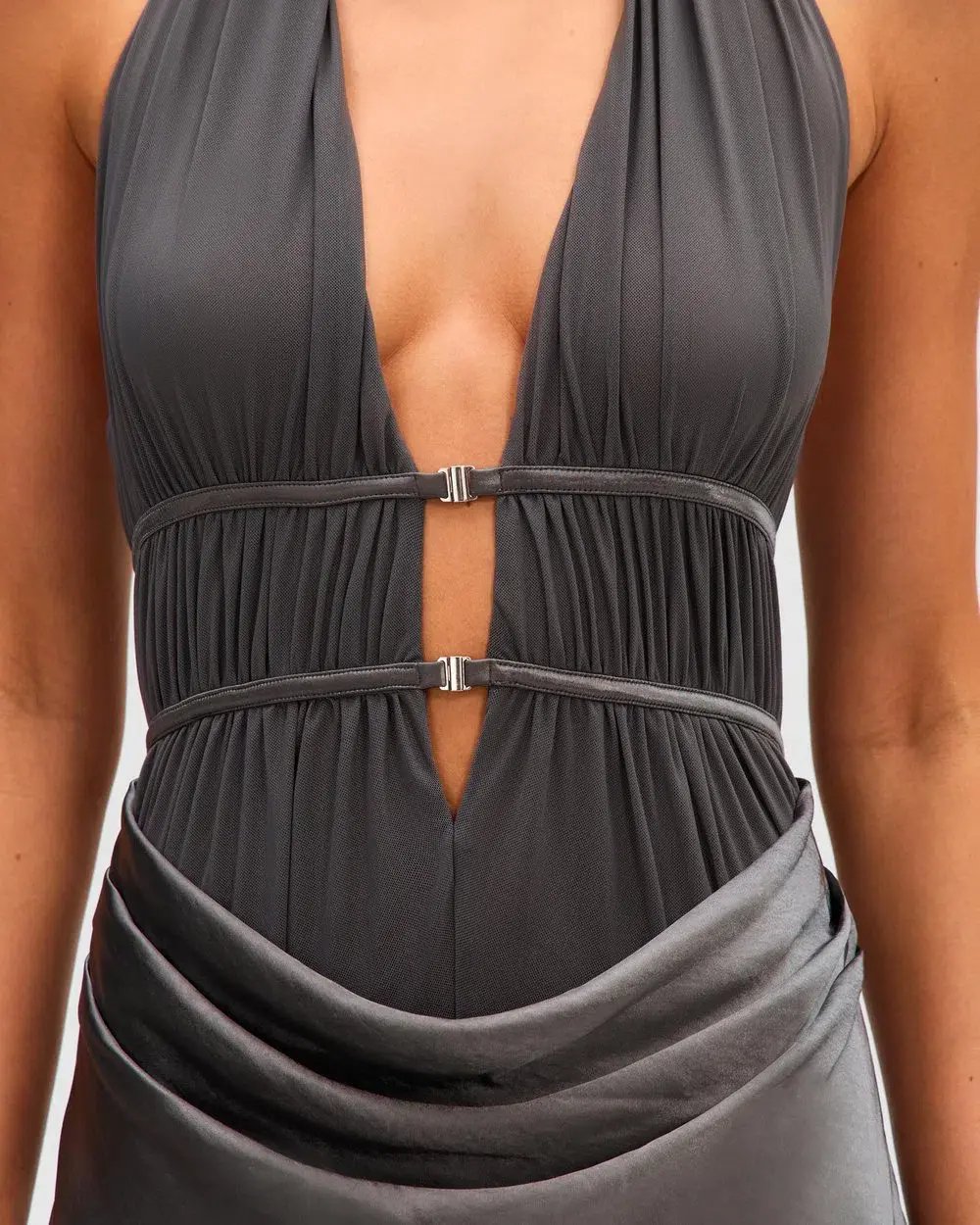 Misha Celine Satin Maxi Dress in Pewter Size 8/S photo 4