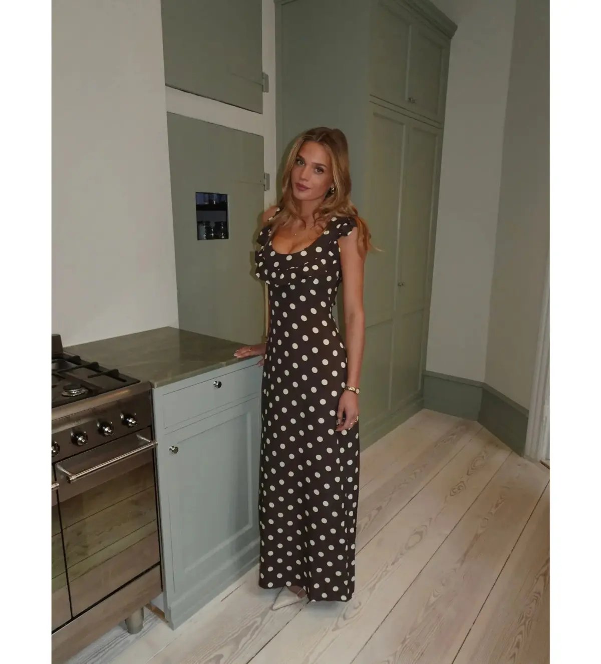 Design by Si Luna Maxi Dress Polka Dots Brown/Yellow Size AU 10 photo 3