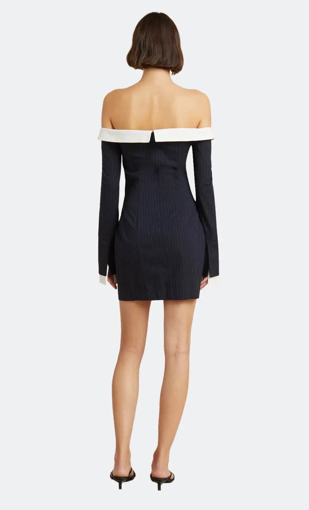 Bec & Bridge Cece Off Shoulder Dress Ink Pinstripe Size 8 photo 3