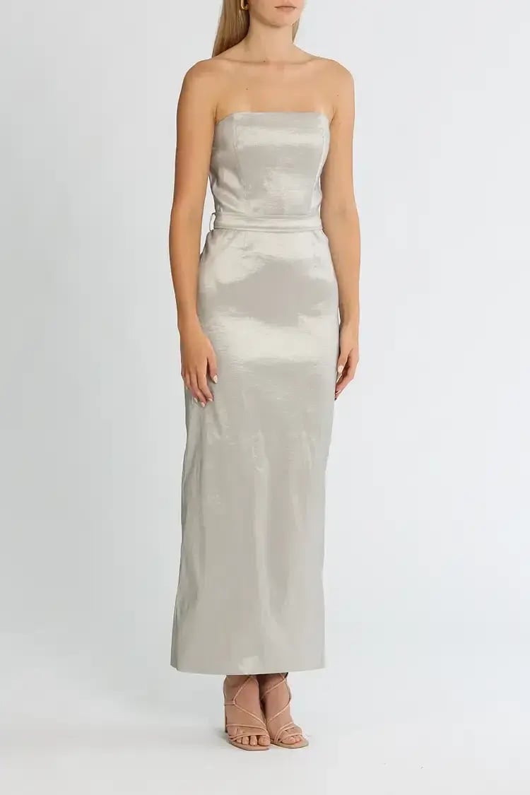 Elle Zeitoune Fitted Strapless Dress in Silver Size 12 photo 2