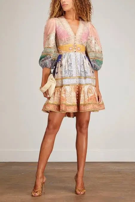 Zimmermann Anneke Lantern Mini Dress Multi Size 1 / AU 10 photo 6