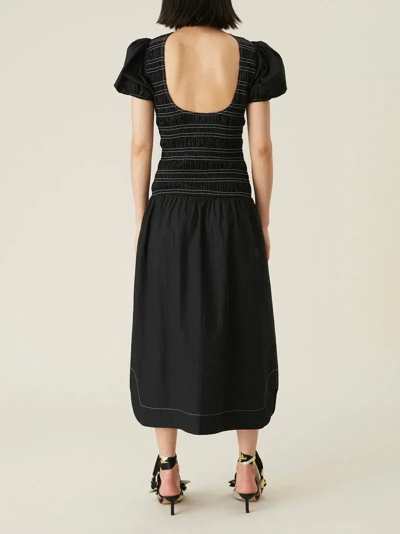 Ganni Poplin Shirred Dress Black Size 38/ AU 10 photo 3