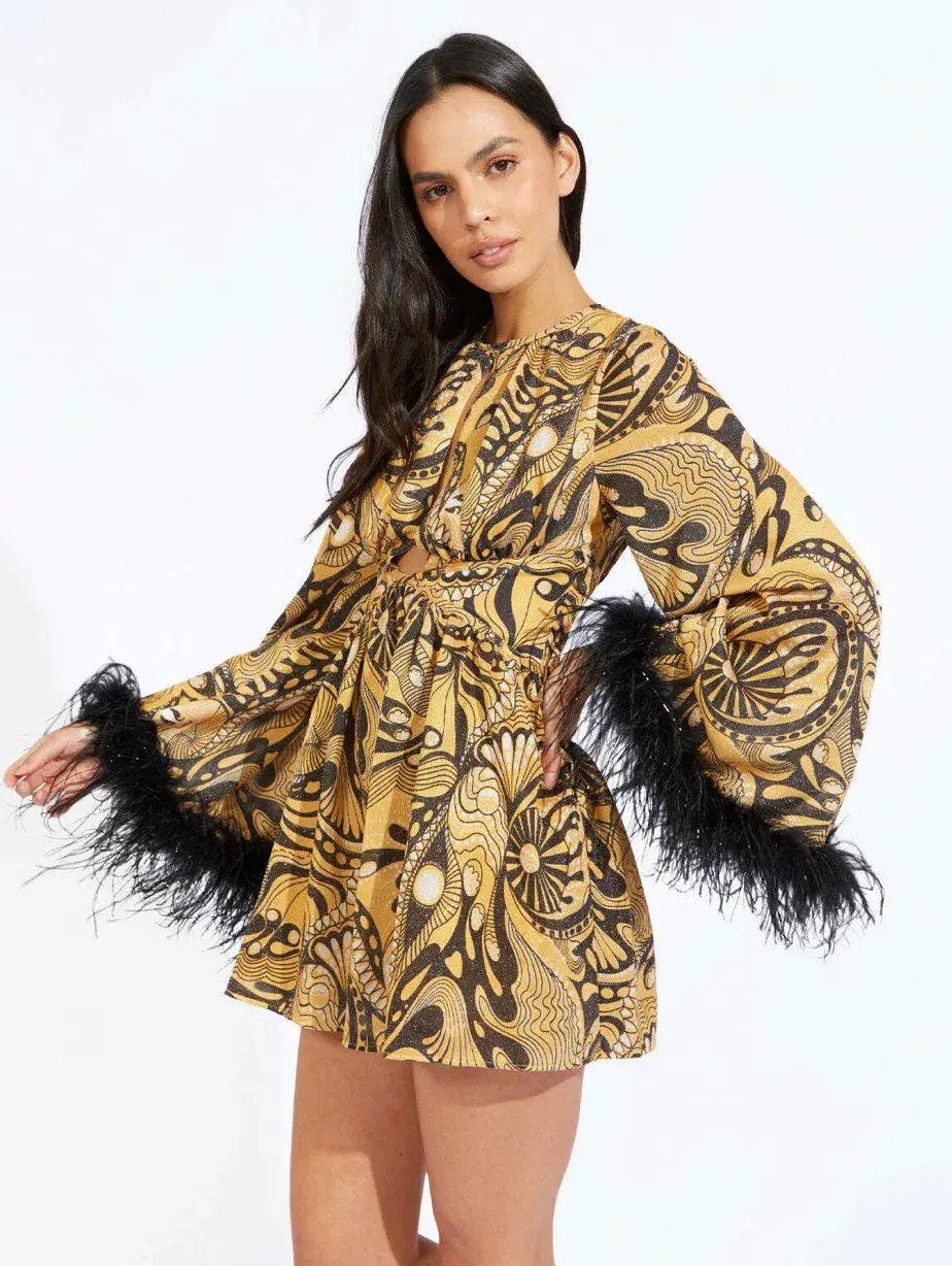 Alice McCall Feather Mini Dress Gold Dust Size AU 6 photo 4