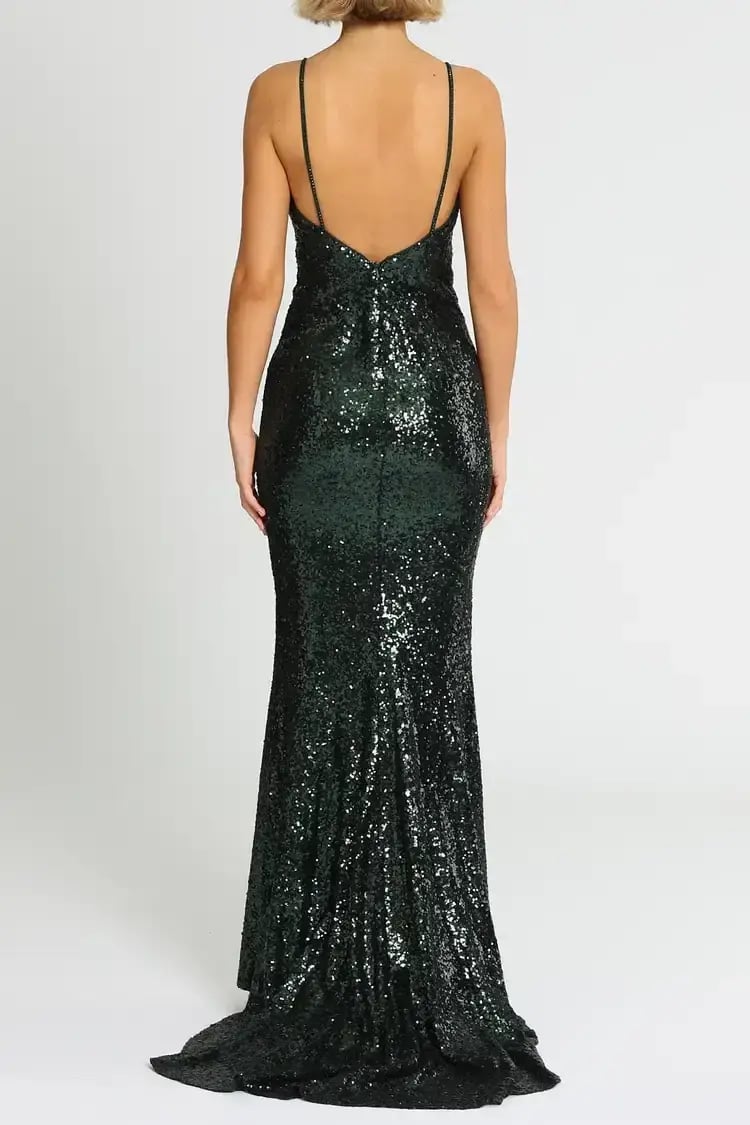 L'amour Sequin Plunge in Emerald Green Size AU 16 photo 3