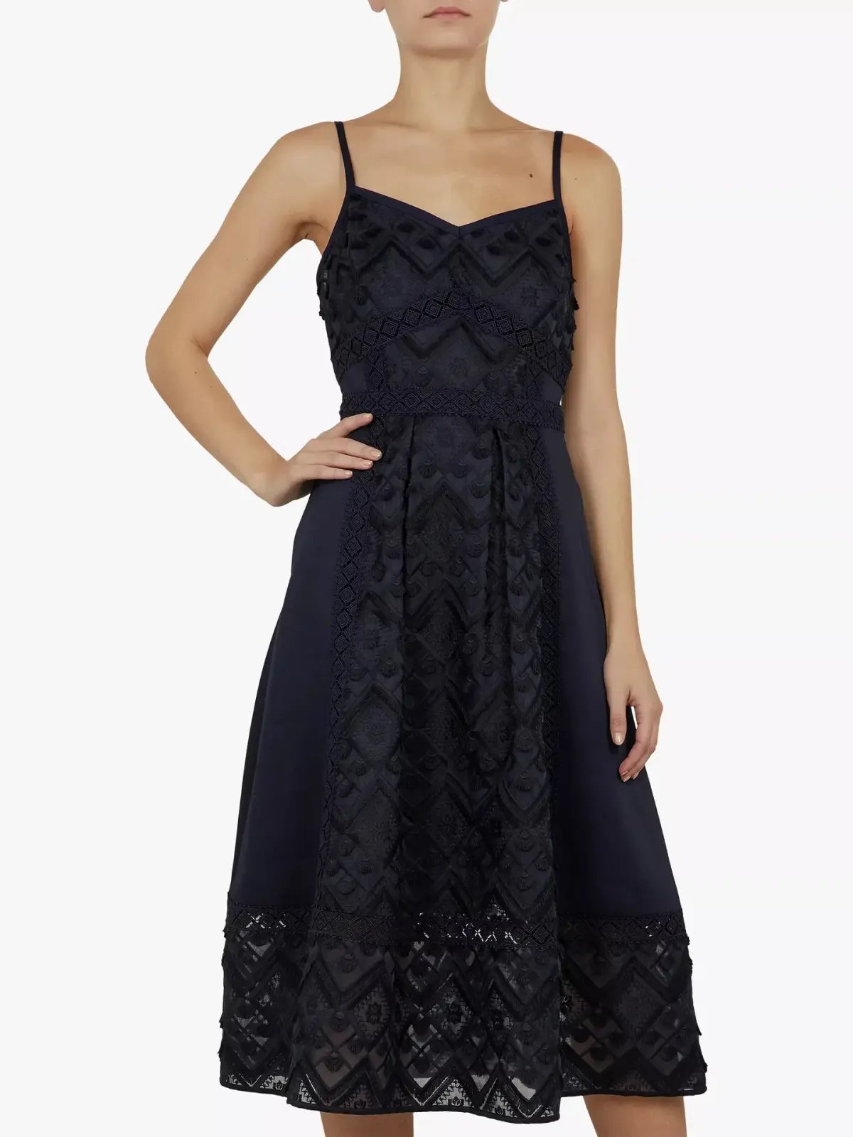 Ted Baker Leeeo Embroidered Lace Midi Dress Navy Size 5 / AU 16 photo 2