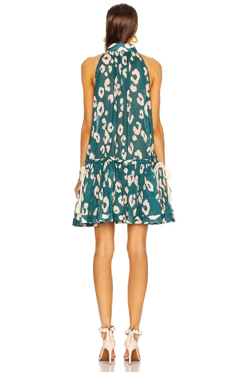 Zimmermann Shelly Swing Gathered Cotton Mini Dress Teal Leopard Print Size 0P / AU 6 / US 2 photo 3