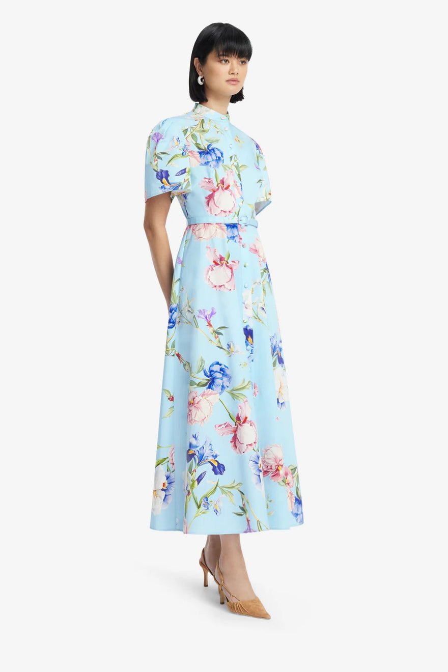 Leo Lin Bianca Short Sleeve Midi Dress - Garden Print in Baby Blue photo 2