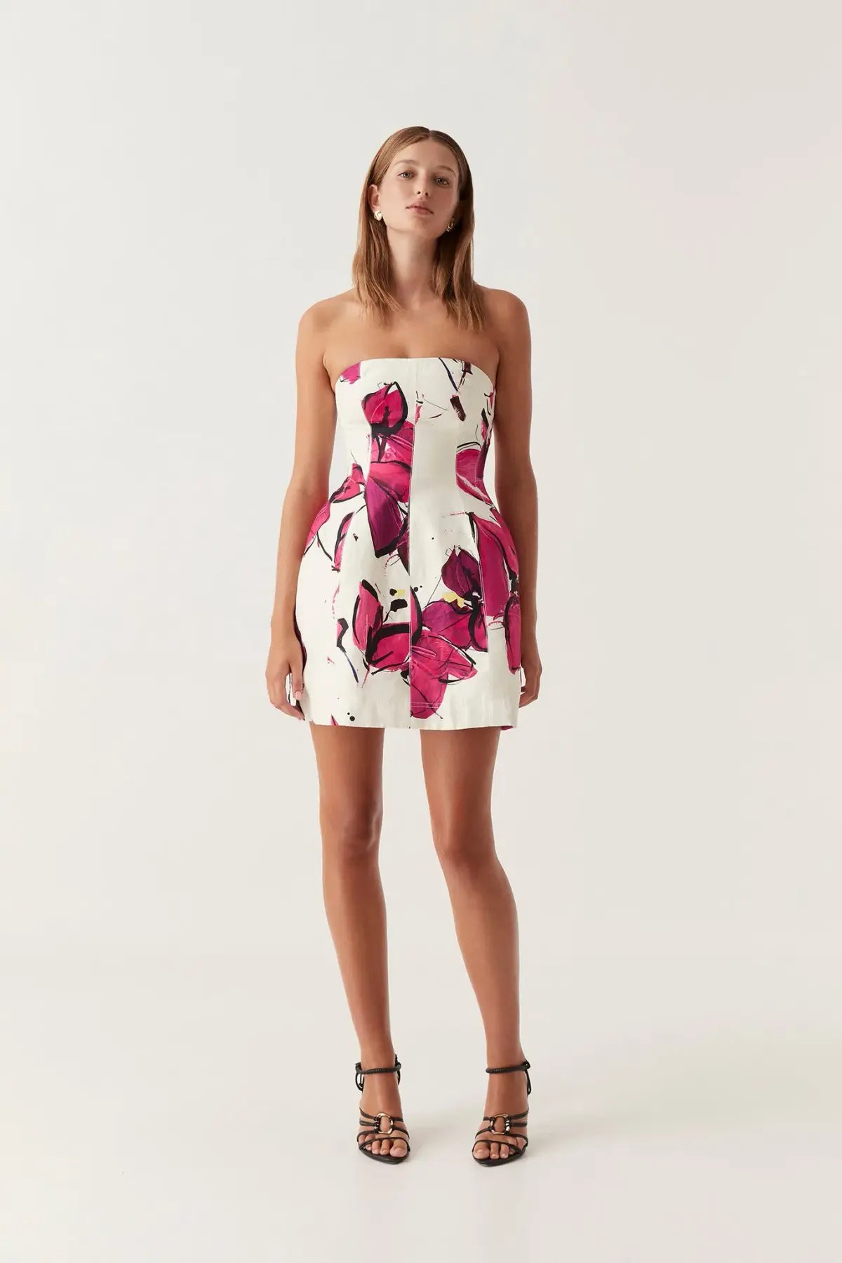 Aje Baret Strapless Mini Dress Falling Florals Size 8 photo 3