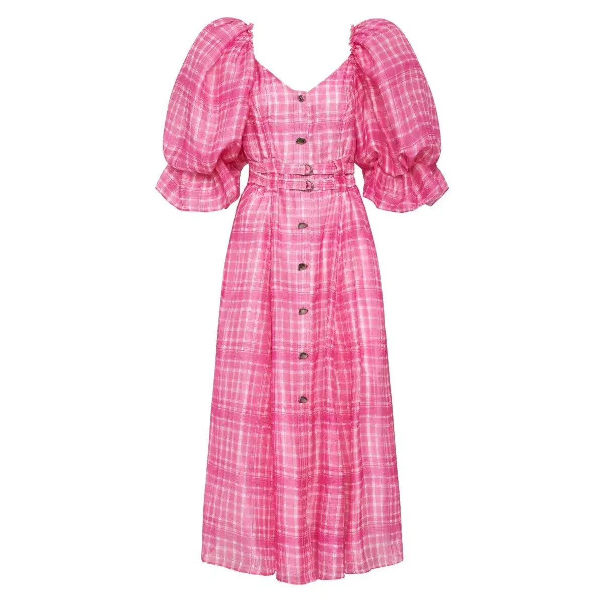 Aje Bungalow Gingham Puff Sleeve Midi Dress Pink  Size AU 6 photo 4