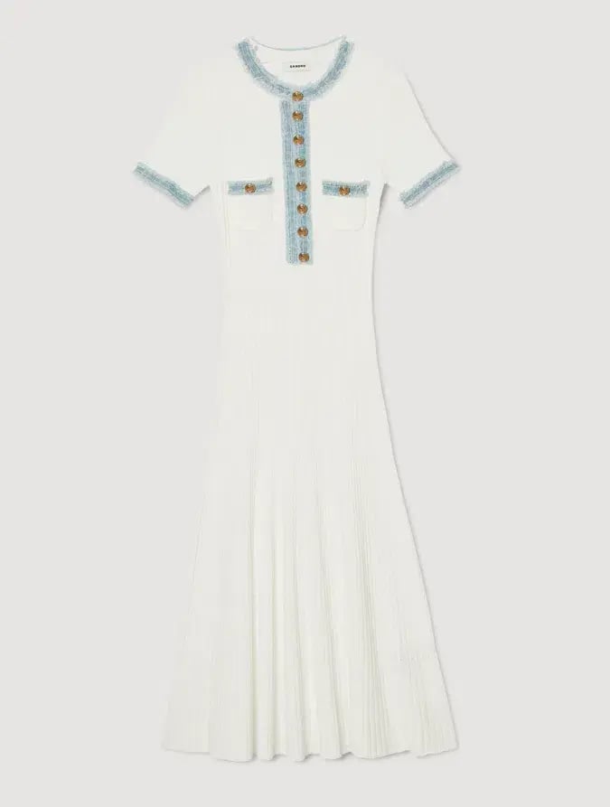 Sandro Knit and Denim Midi Dress White Size 8 photo 5