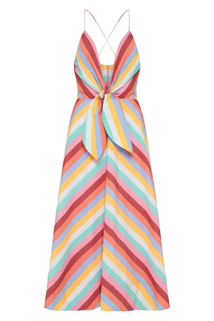 Rebecca Vallance Lolita Tie Midi Dress in Multi Colour Print Size 14 photo 3