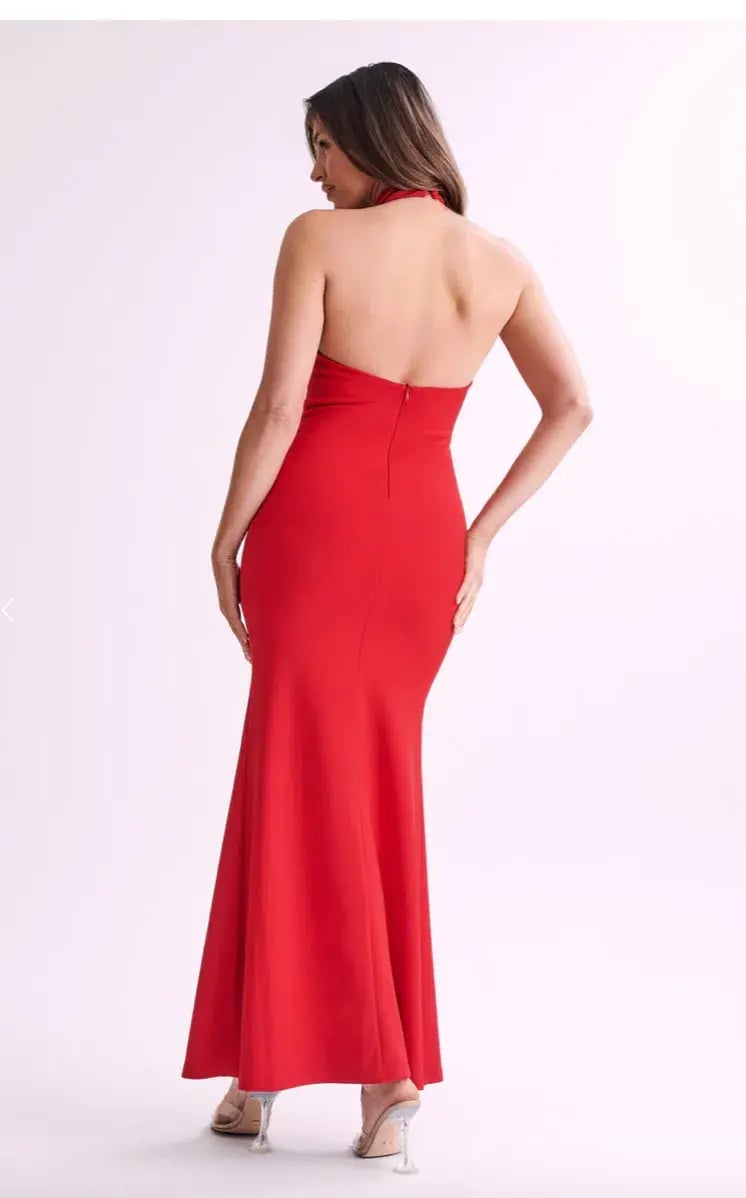 Meshki Genesis High Neck Maxi Dress in Red Size 4 photo 3
