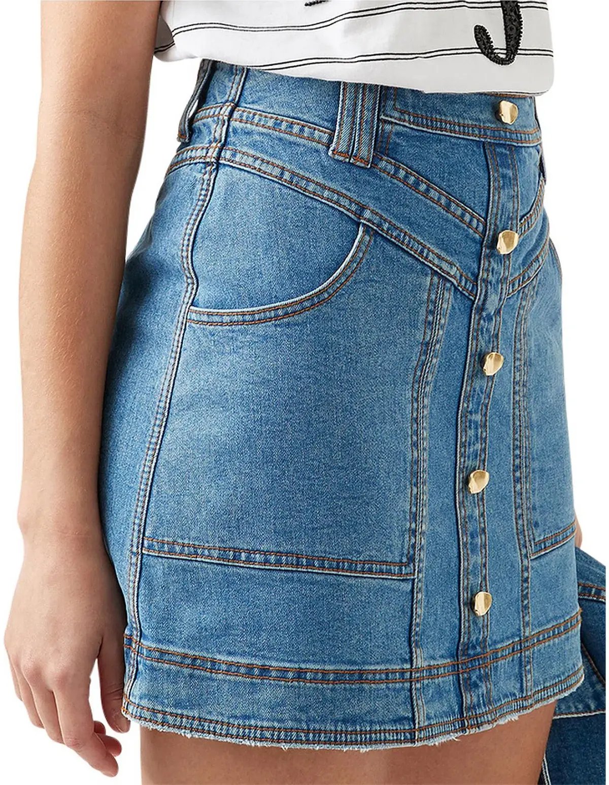 Aje Belmond Mini Skirt in Denim Blue Size 8 and Logo Tee White Print Size 6 Set photo 5