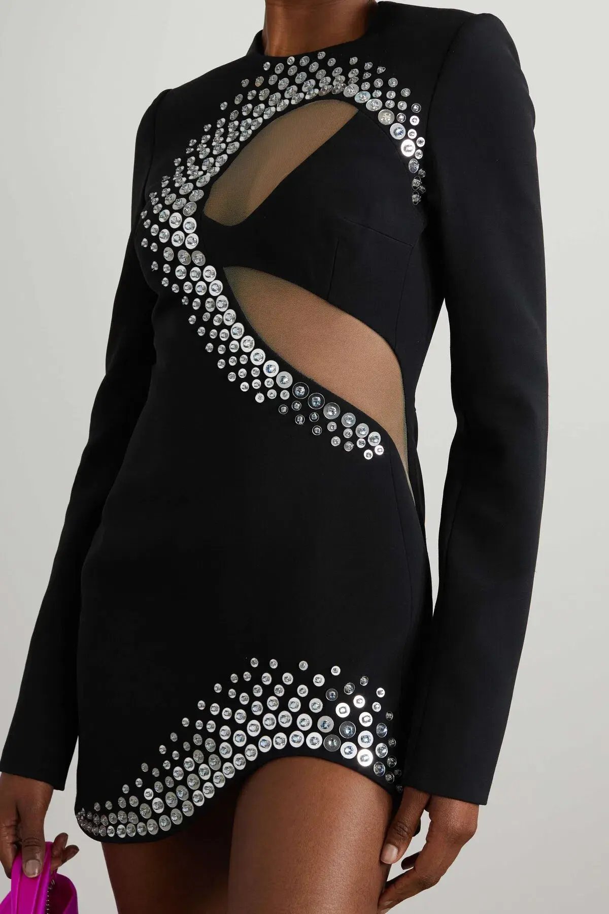 David Koma Embellished Tulle Paneled Cady Mini Dress Black Size 8 photo 2