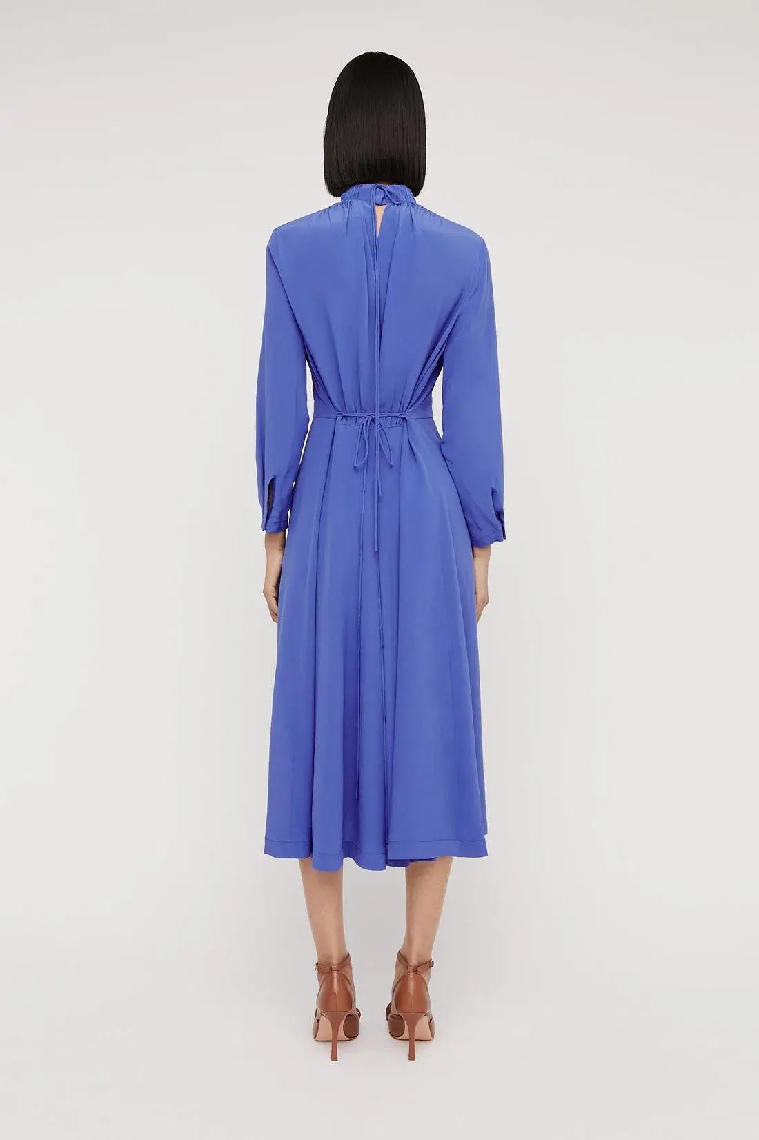 Scanlan Theodore Silk Gather Neck Dress Blue Size 8 photo 2