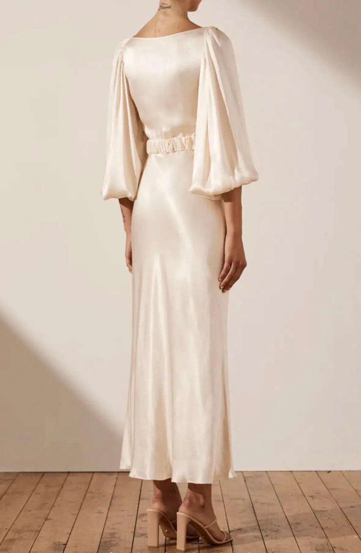 Shona Joy La Lune Balloon Sleeve Midi Dress with Belt Cream Size 6 / XS photo 2