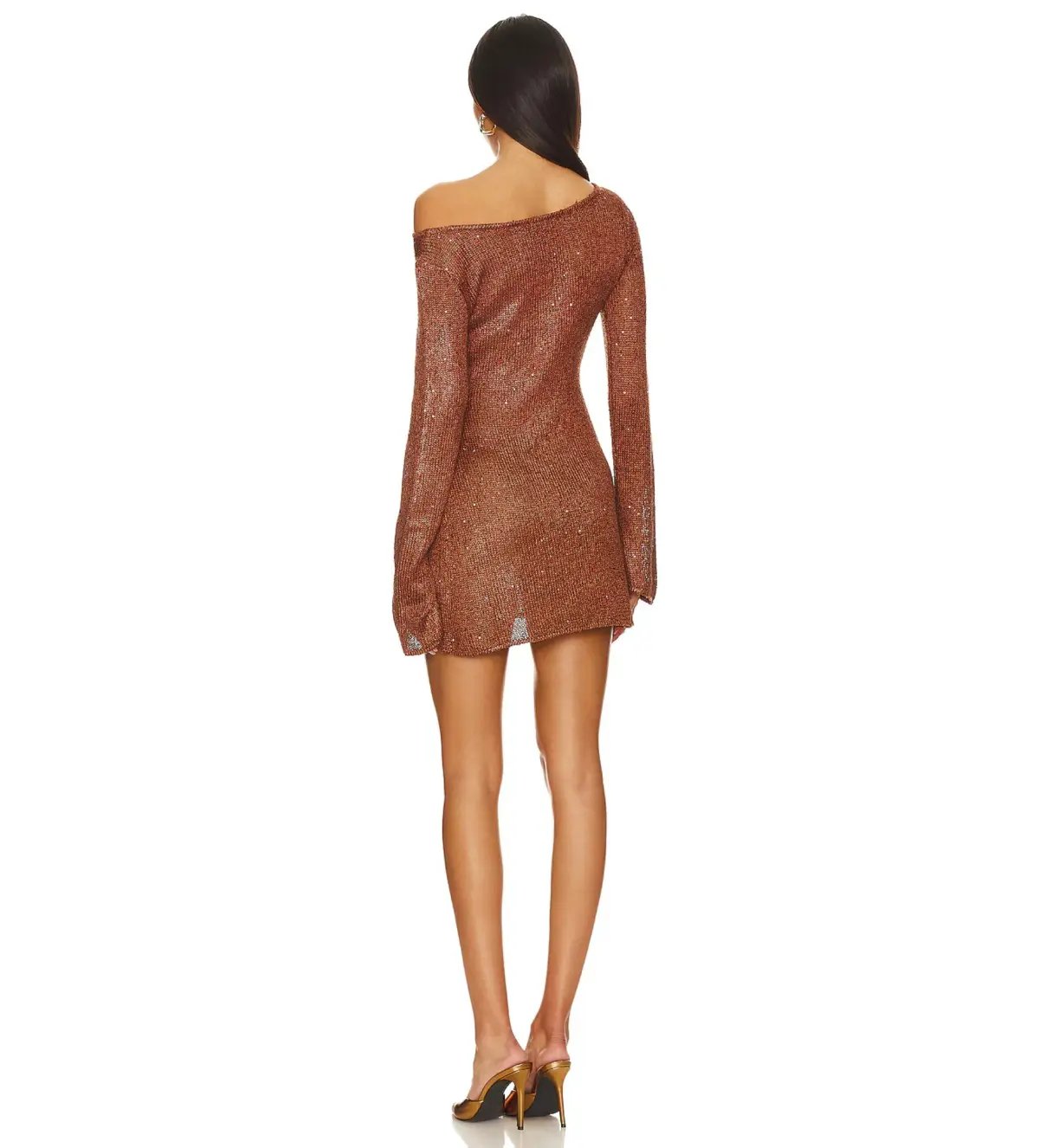 Asta Resort Maya Sleeve Mini Dress Chocolate Sequin Size AU 12 photo 2