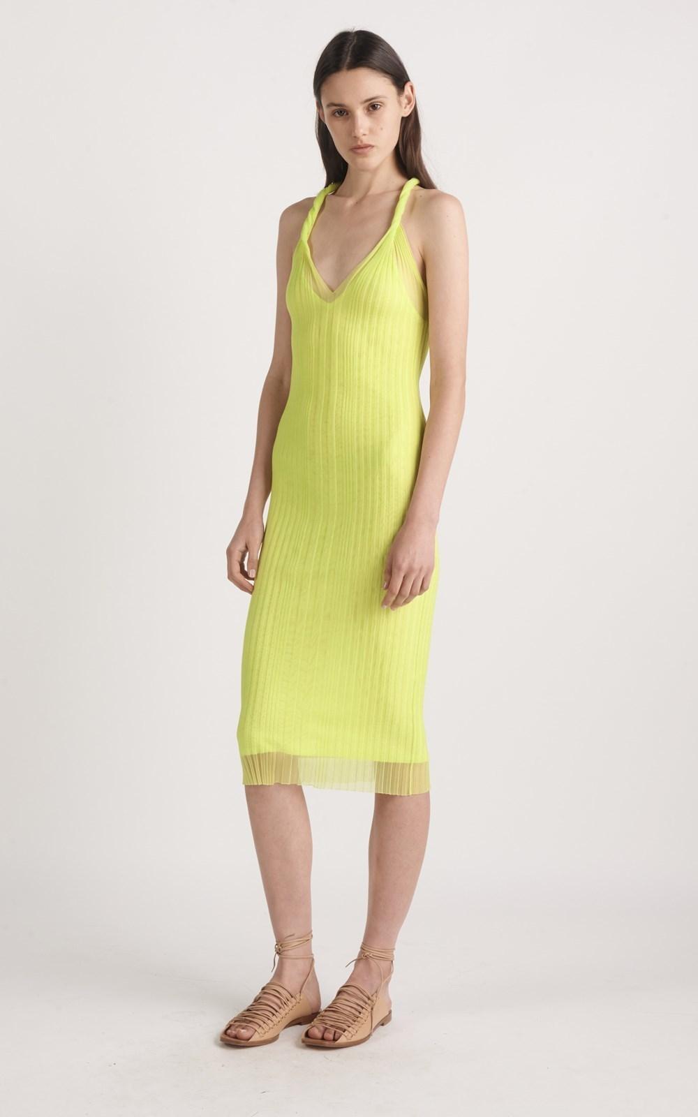Dion Lee Sheer Pleat Twist Tank Midi Dress Zest Yellow Size 4 photo 3